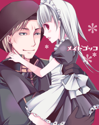 1boy, 1girl, ari_(pixiv), beret, blonde_hair, carrying, coat, gensou_suikoden