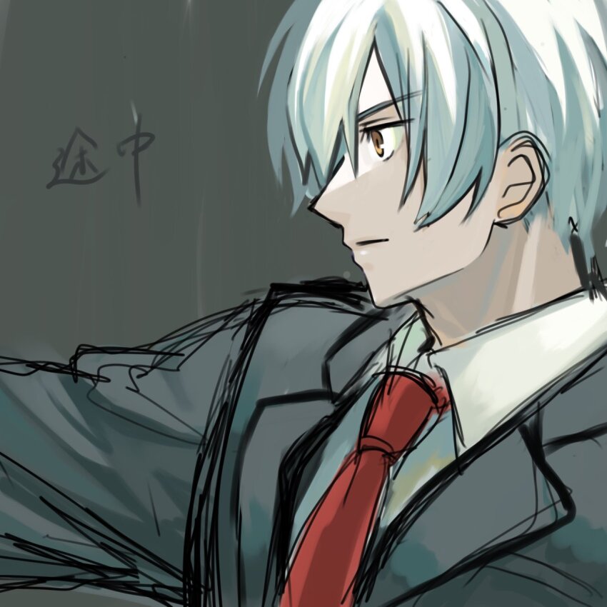1boy, collared_shirt, formal_clothes, grey_hair, highres, himuro_hitoshi, kaii_shoukougun, male_focus