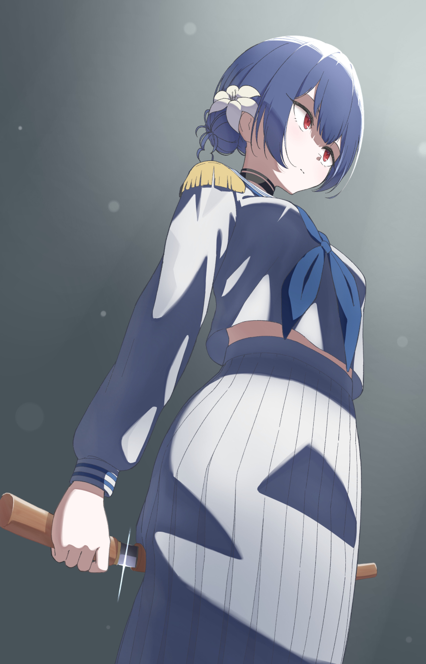 1girl, absurdres, amama_(pcnk4878), black_choker, blue_hair, blue_neckerchief, choker, closed_mouth