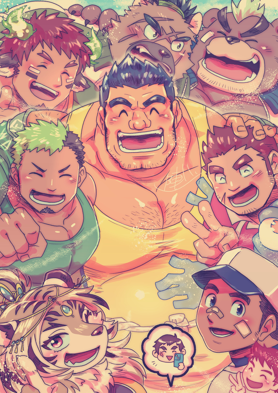 arima_mineaki, ashigara_(housamo), avarga_(housamo), blue_eyes, brown_hair, durga_(housamo), furry, furry_male