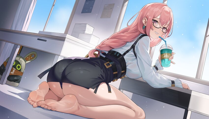 1girl, absurdres, ass, bangboo_(zenless_zone_zero), barefoot, black_panties, black_skirt, breasts