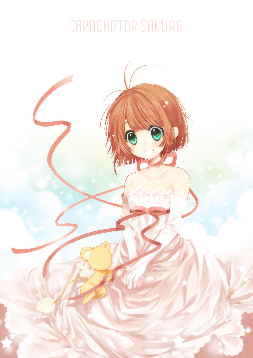 1990s_(style), 1girl, bad_id, bad_pixiv_id, bare_shoulders, brown_hair, cardcaptor_sakura, child