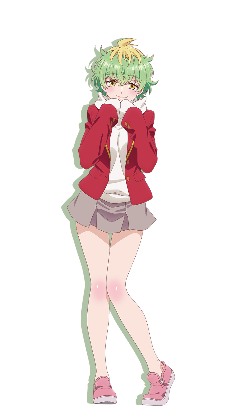 1girl, anime_coloring, breasts, fang, full_body, green_hair, highres, hood
