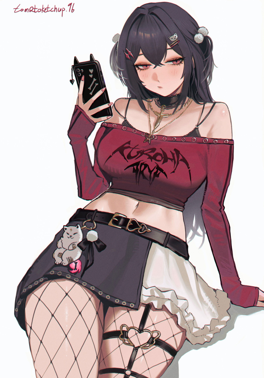 1girl, absurdres, belt, black_bra, black_choker, black_hair, bra, breasts