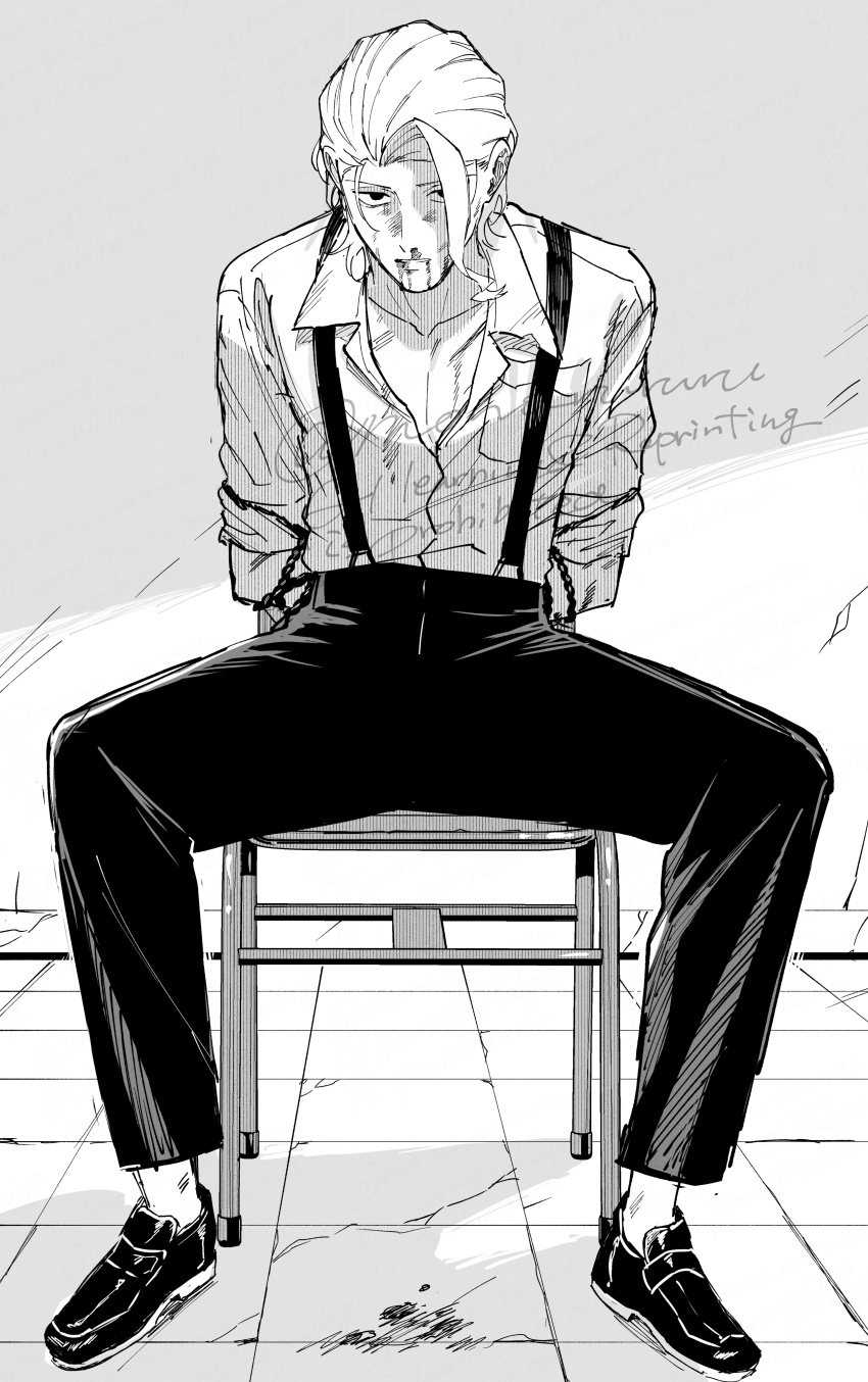 1boy, absurdres, arms_behind_back, artist_name, blood, blood_from_mouth, bound, bound_arms