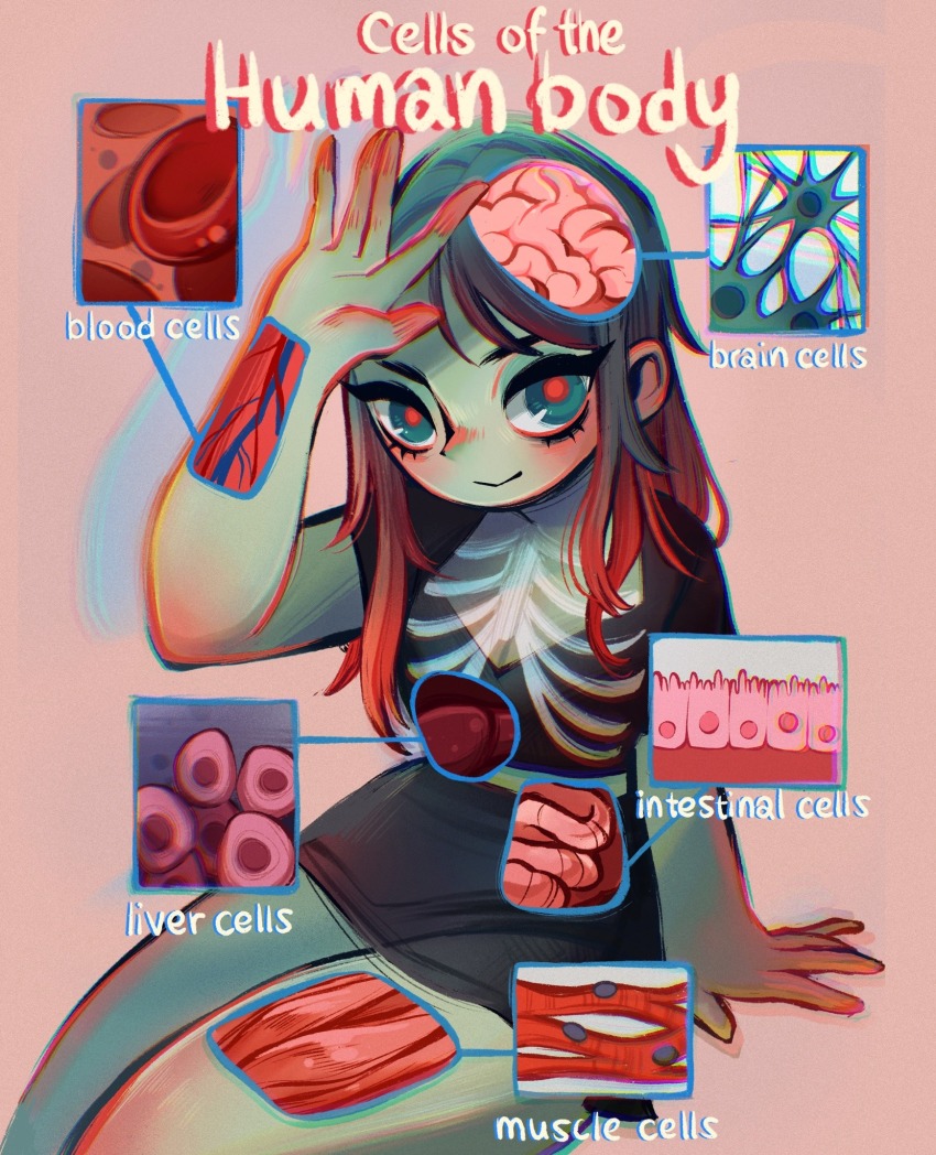 1girl, anatomy, biology, blood, brain, colored_skin, english_text, feefal