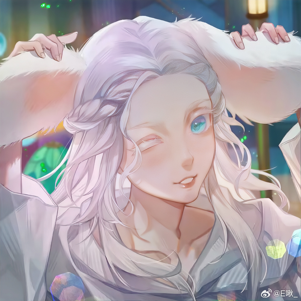 1girl, ;), animal_ears, blue_eyes, braid, colored_eyelashes, evilyuniejun, final_fantasy