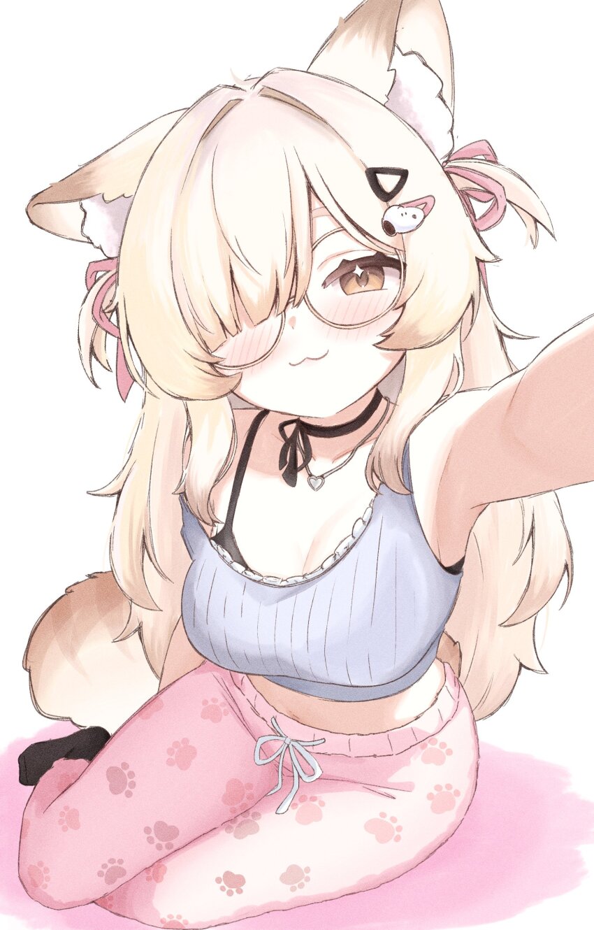 1girl, :3, absurdres, animal_ears, black_socks, blonde_hair, blush, breasts