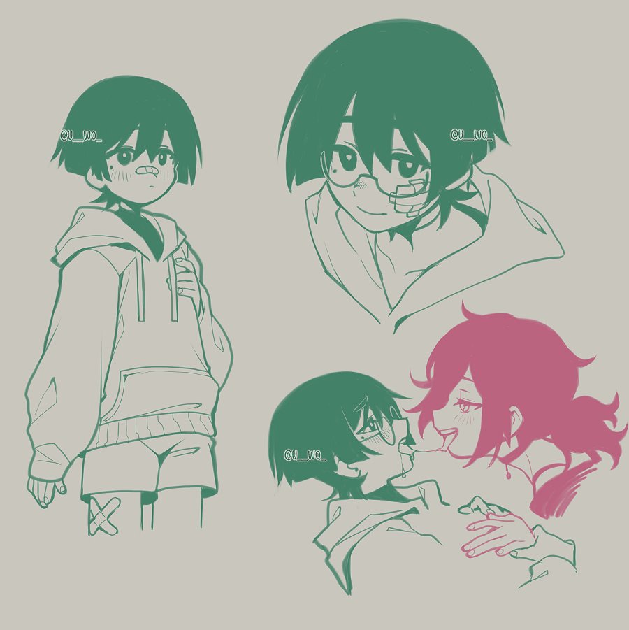 1boy, 1girl, alternate_costume, alternate_universe, arm_at_side, ashley_graves, bandaid, bandaid_on_face