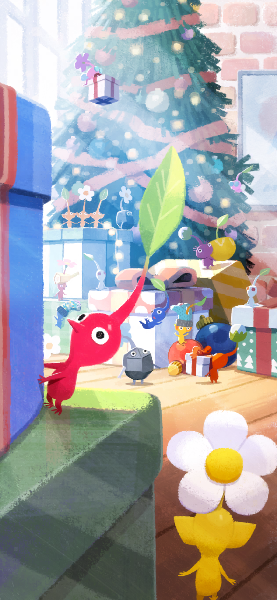 amelicart, banana, banana_slice, black_eyes, black_skin, blue_eyes, blue_flower, blue_pikmin