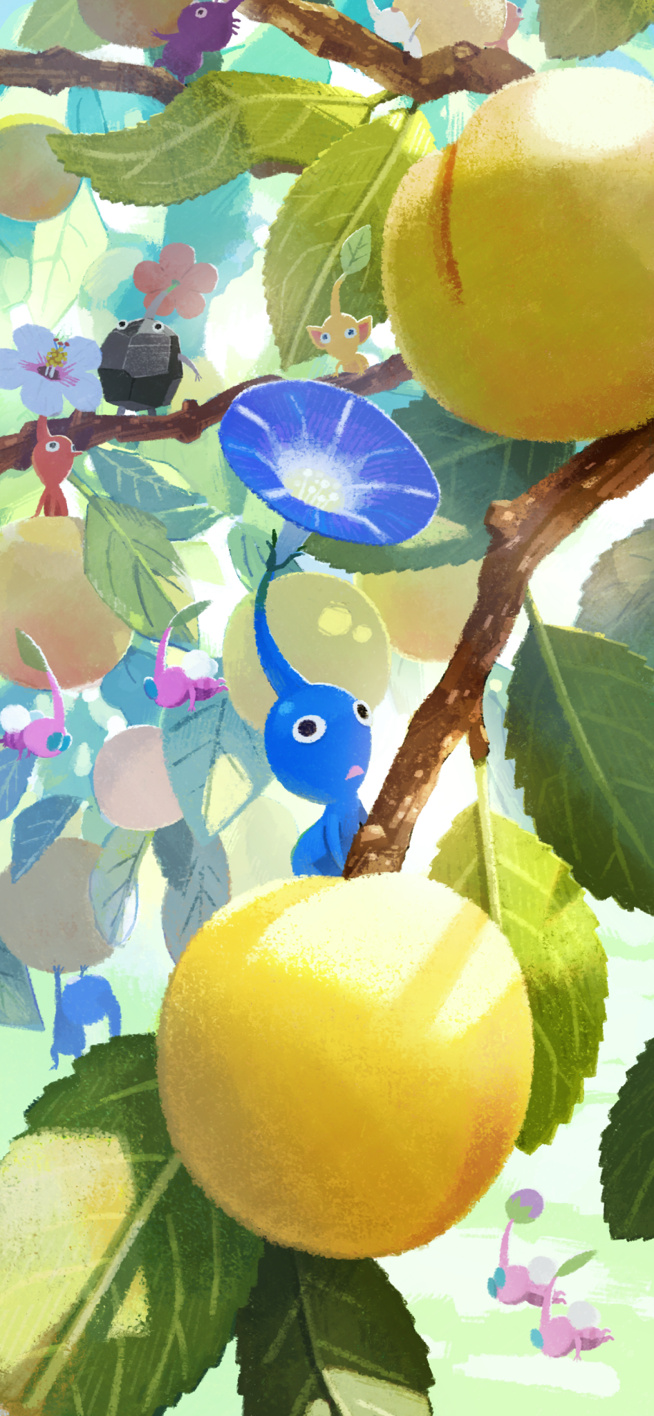 amelicart, black_eyes, black_skin, blue_eyes, blue_flower, blue_pikmin, blue_skin, bud