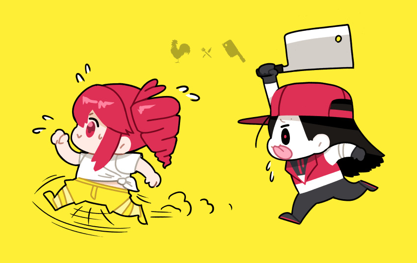 2girls, :>, :3, absurdres, baseball_cap, bird, birdbrain_(synthesizer_v), black_gloves