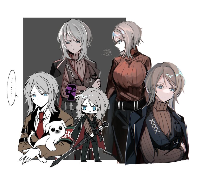 1girl, 779_nnk, animal, blue_eyes, breasts, chibi, e.g.o_(project_moon), expressionless