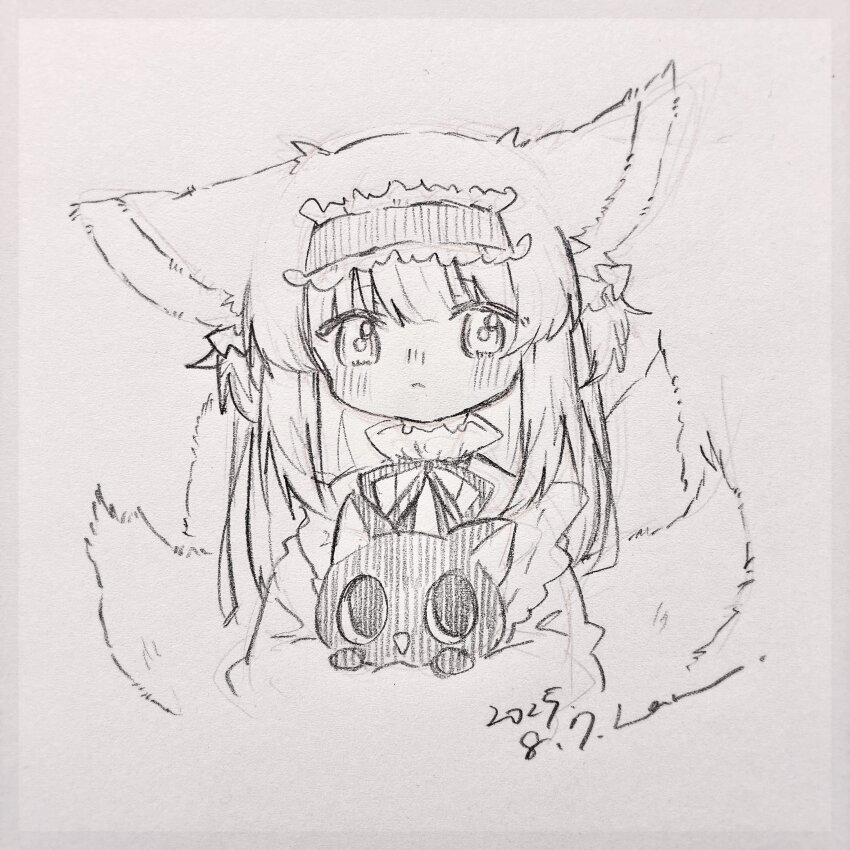 1girl, absurdres, animal_ears, arknights, cat, dated, fox_ears, fox_girl