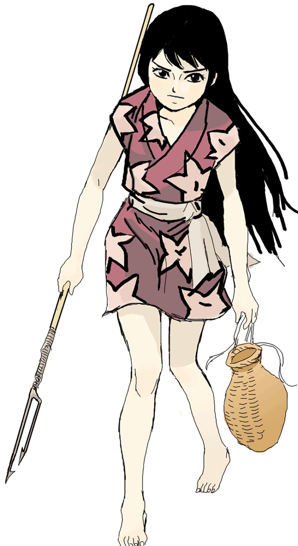 1960s_(style), 1970s_(style), 1girl, black_hair, eiken_(studio), female_focus, full_body, harpoon