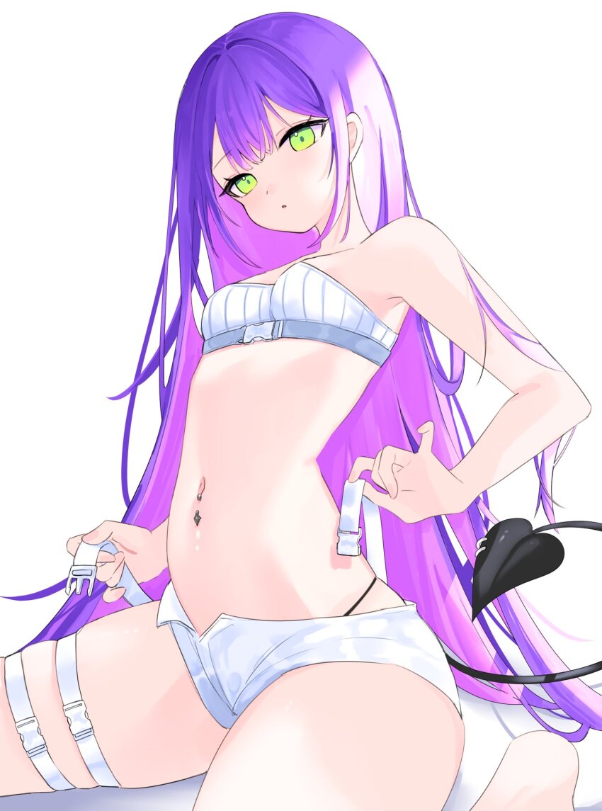 1girl, :o, bare_arms, bare_shoulders, black_panties, bra, breasts, demon_tail