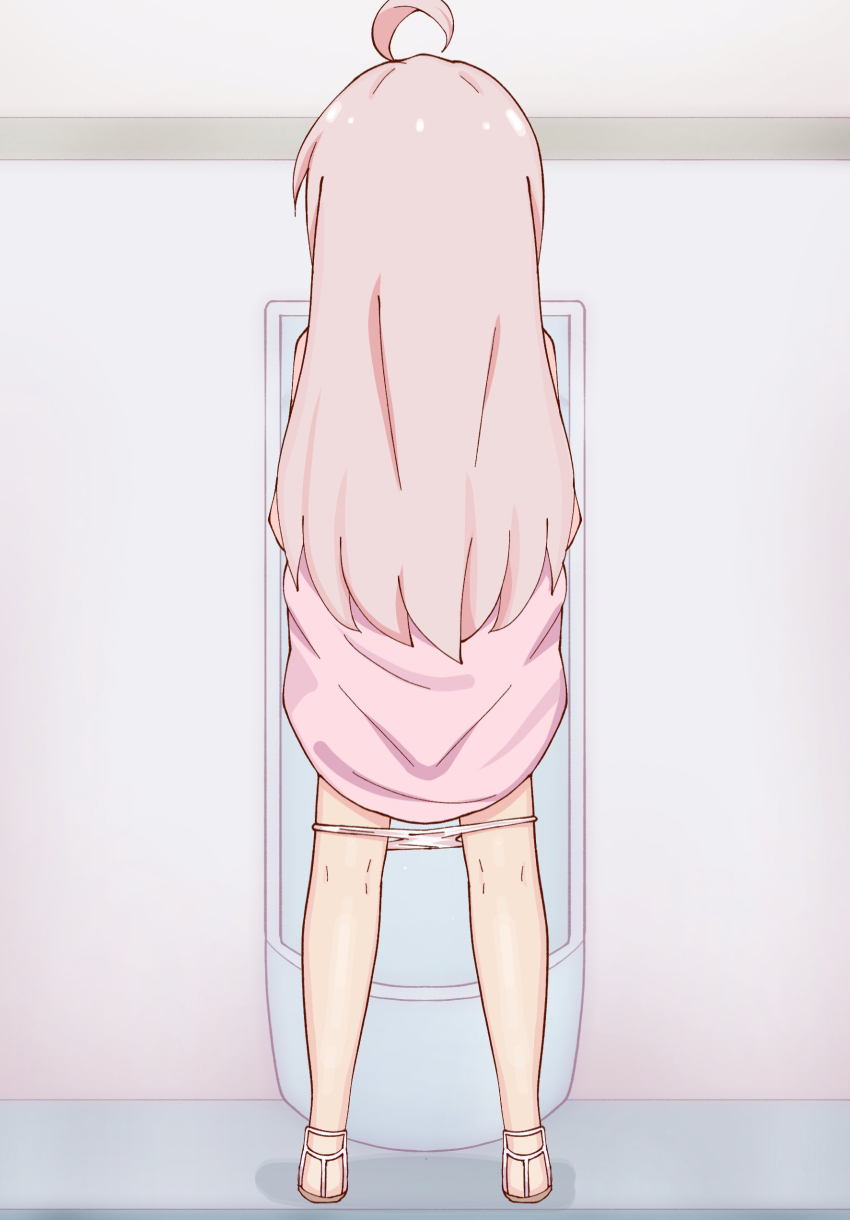 1girl, absurdres, ahoge, commentary_request, from_behind, full_body, highres, imminent_peeing