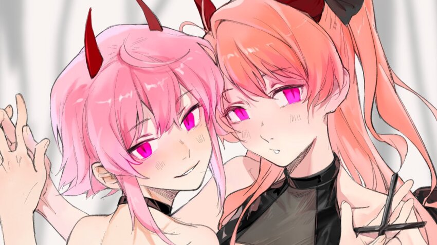 2girls, acminaasonde, bare_shoulders, black_choker, chaos;child, chaos;head, choker, collarbone