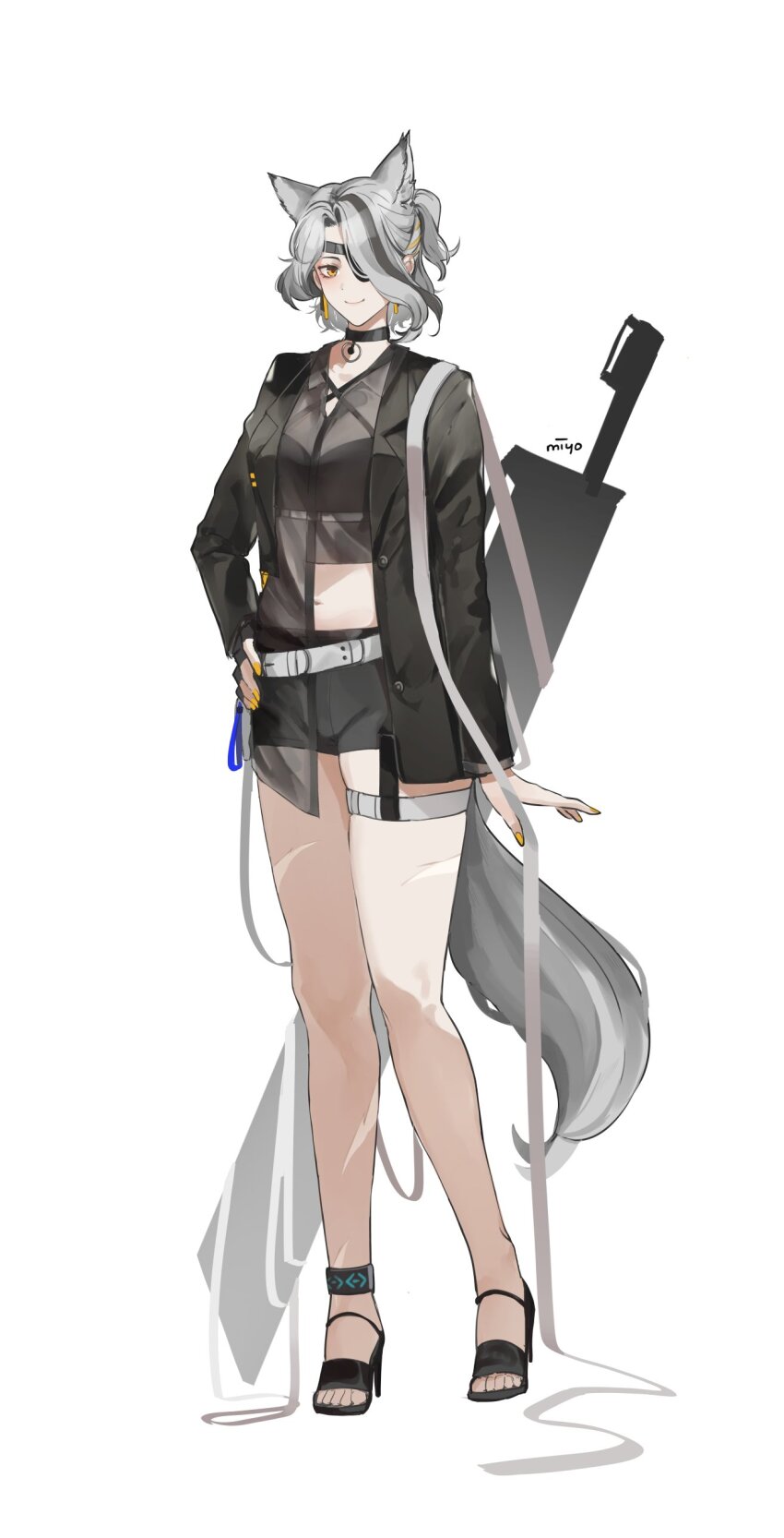 absurdres, arknights, eyepatch, highres, kyona_7898, quartz_(arknights), quartz_(cover_mercenary)_(arknights), wolf_girl