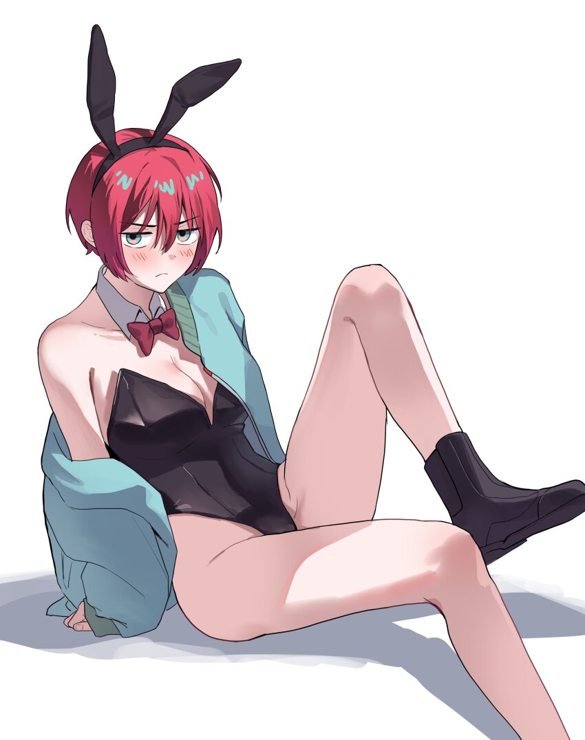 1girl, absurdres, amate_yuzuriha, animal_ears, aqua_eyes, aqua_jacket, black_leotard, black_shoes