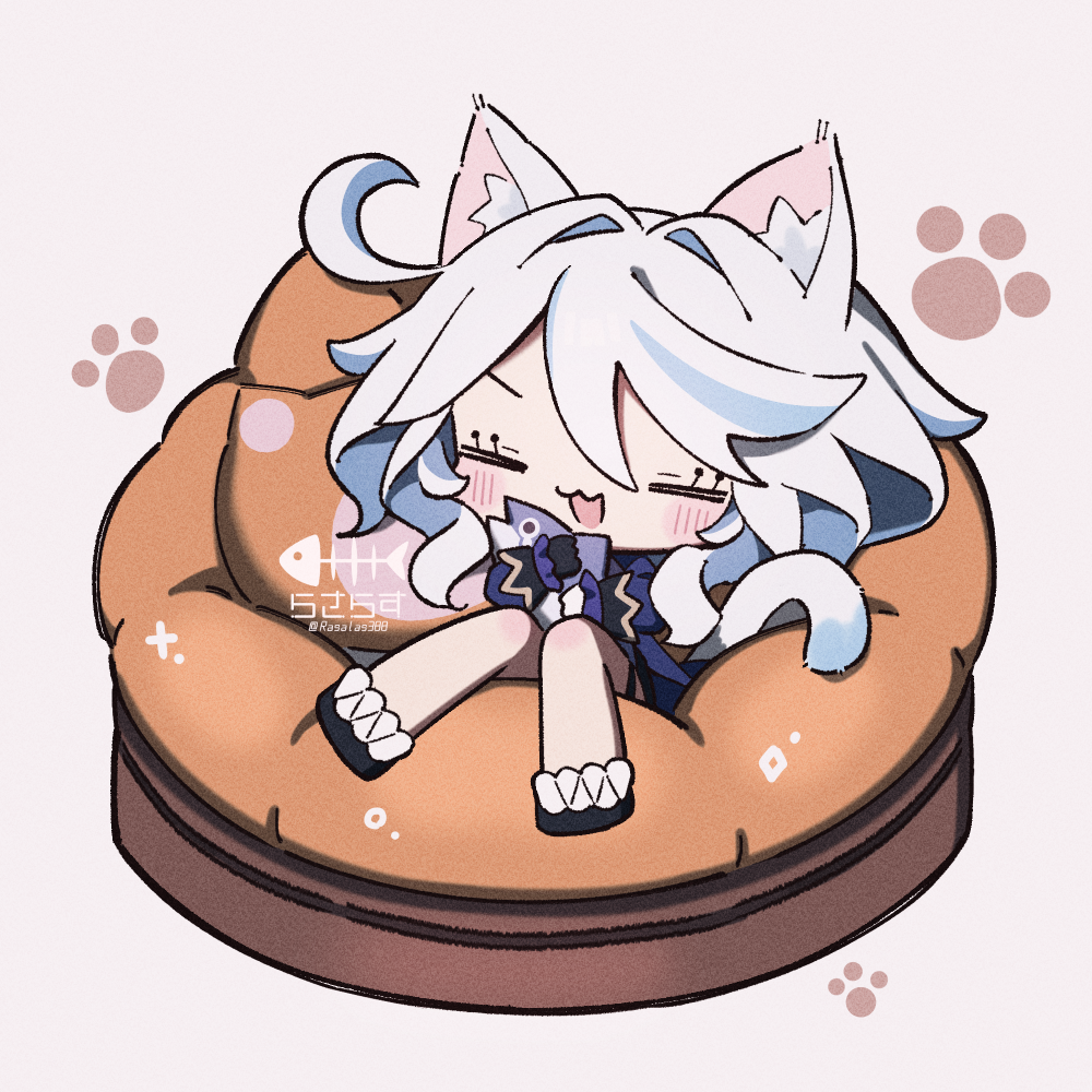 1girl, :3, animal, animal_ears, asymmetrical_gloves, black_gloves, blue_hair, blue_jacket