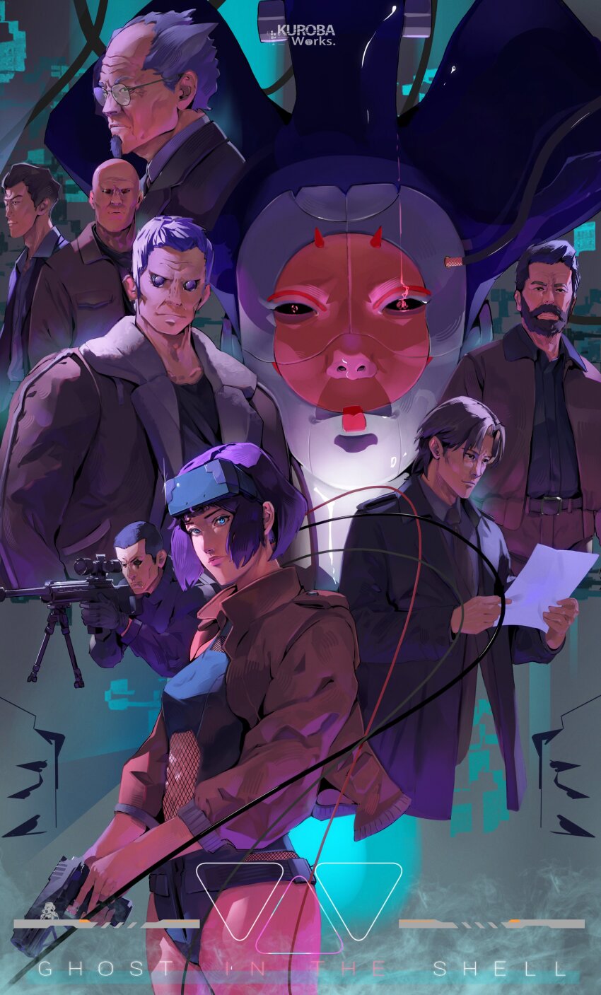 1girl, 6+girls, absurdres, android, bald, bipod, blue_eyes, cyborg