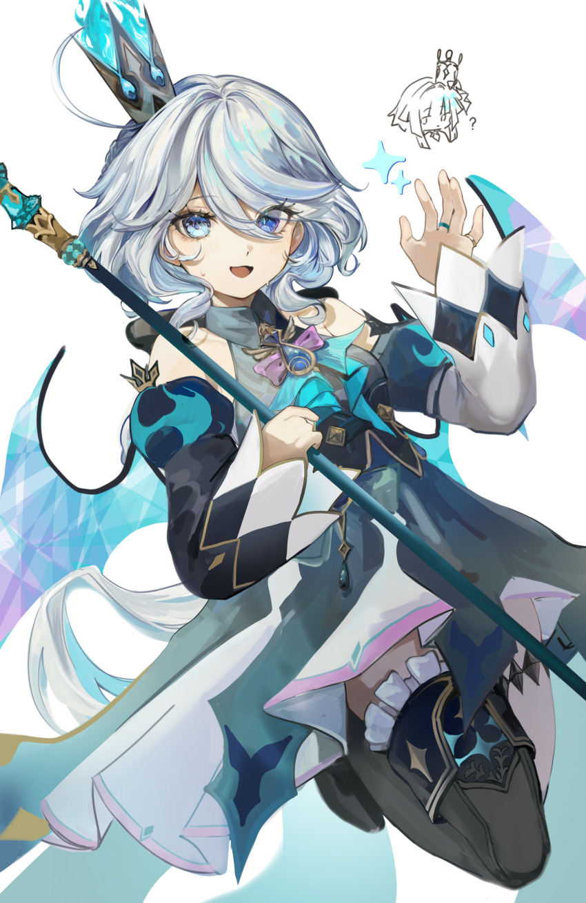 1girl, absurdres, bare_shoulders, blue_dress, blue_eyes, blue_gem, blue_hair, cerydra_(honkai:_star_rail)