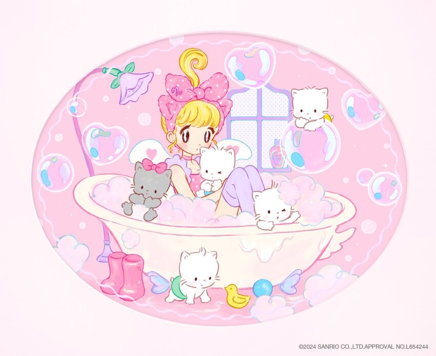 1girl, ahoge, animal, animal_ear_hairband, animal_ears, baby_animal, ball, bath