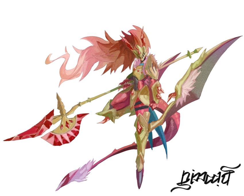 1girl, armor, colored_skin, digimon, digimon_(creature), digimon_alysion, digimon_card_game, dragon_girl