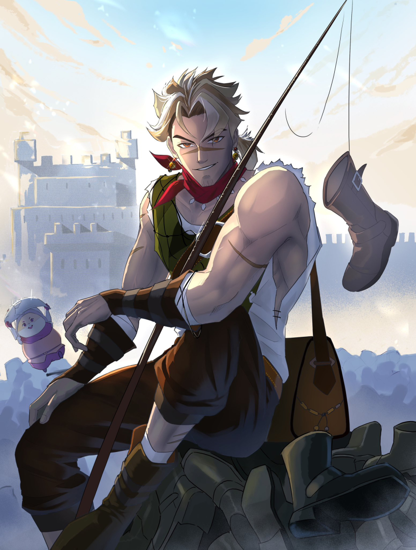 2boys, afk_(series), afk_journey, animal, bag, belt, blonde_hair, boots