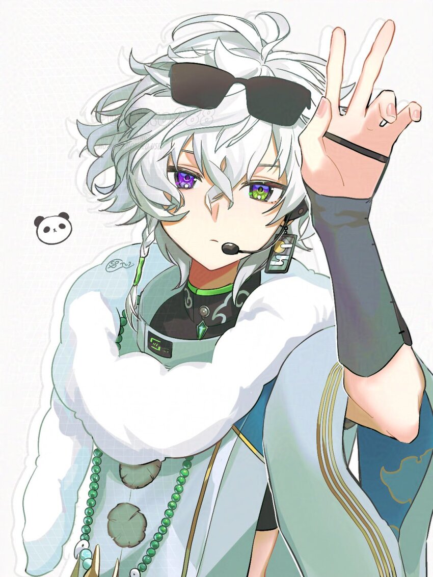 1boy, antenna_hair, armor, bead_necklace, beads, black_shirt, braid, closed_mouth