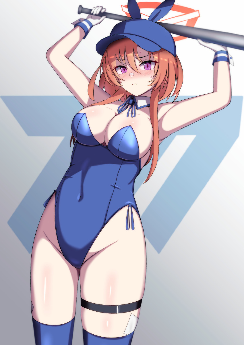 1girl, absurdres, alternate_costume, animal_ears, arms_up, bandaid, bandaid_on_face, bandaid_on_nose