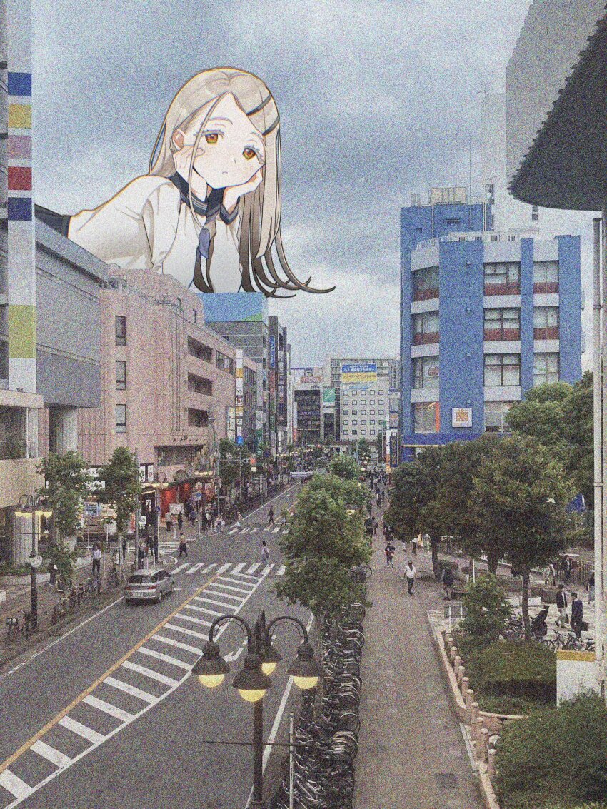 1girl, be_be_be_be_(cevio), blonde_hair, chiba_prefecture, city, closed_mouth, colored_eyelashes, commentary_request