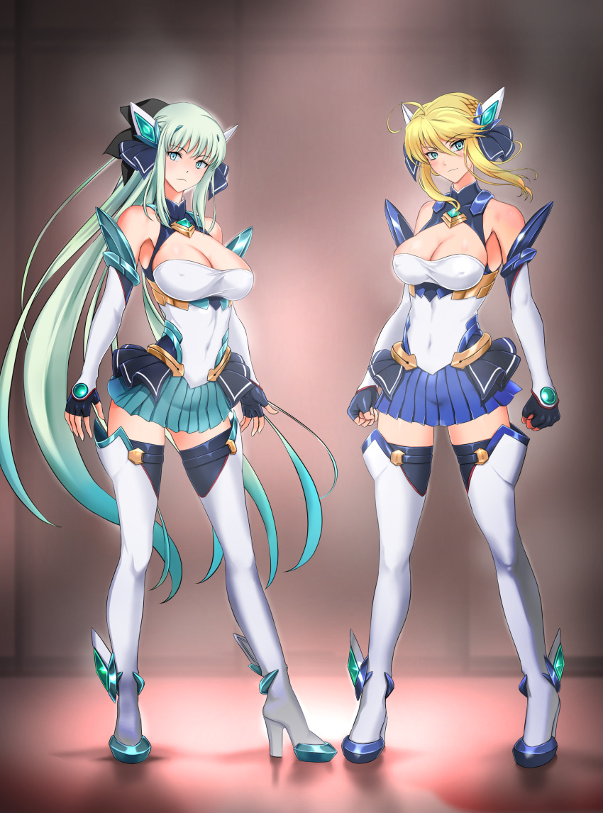 2girls, absurdres, ahoge, alternate_costume, aqua_hair, artoria_pendragon_(fate), artoria_pendragon_(lancer)_(fate), bare_shoulders