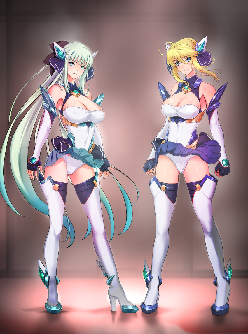 2girls, absurdres, ahoge, alternate_costume, aqua_hair, artoria_pendragon_(fate), artoria_pendragon_(lancer)_(fate), bare_shoulders