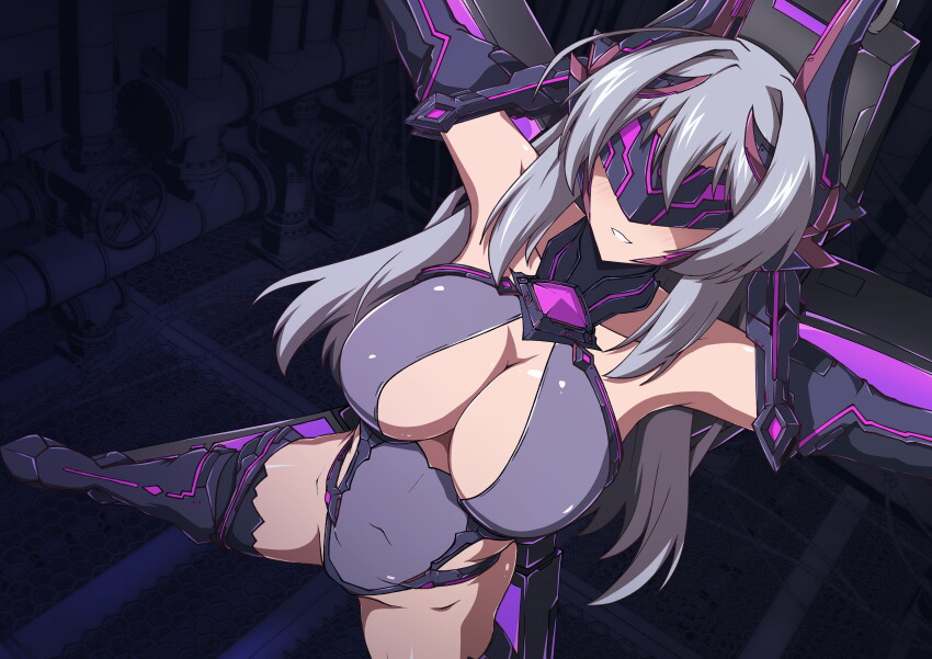 1girl, absurdres, aoi_tabane, bare_shoulders, blindfold, blindfold_mask, boots, bound