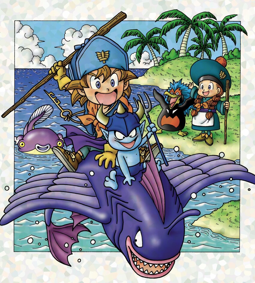 1boy, 1girl, :d, adversarial_noise, aqua_dress, aqua_hat, bird, blue_hat