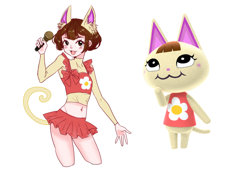 1girl, animal_crossing, blush_stickers, brown_eyes, brown_hair, cat_girl, highres, long_sleeves