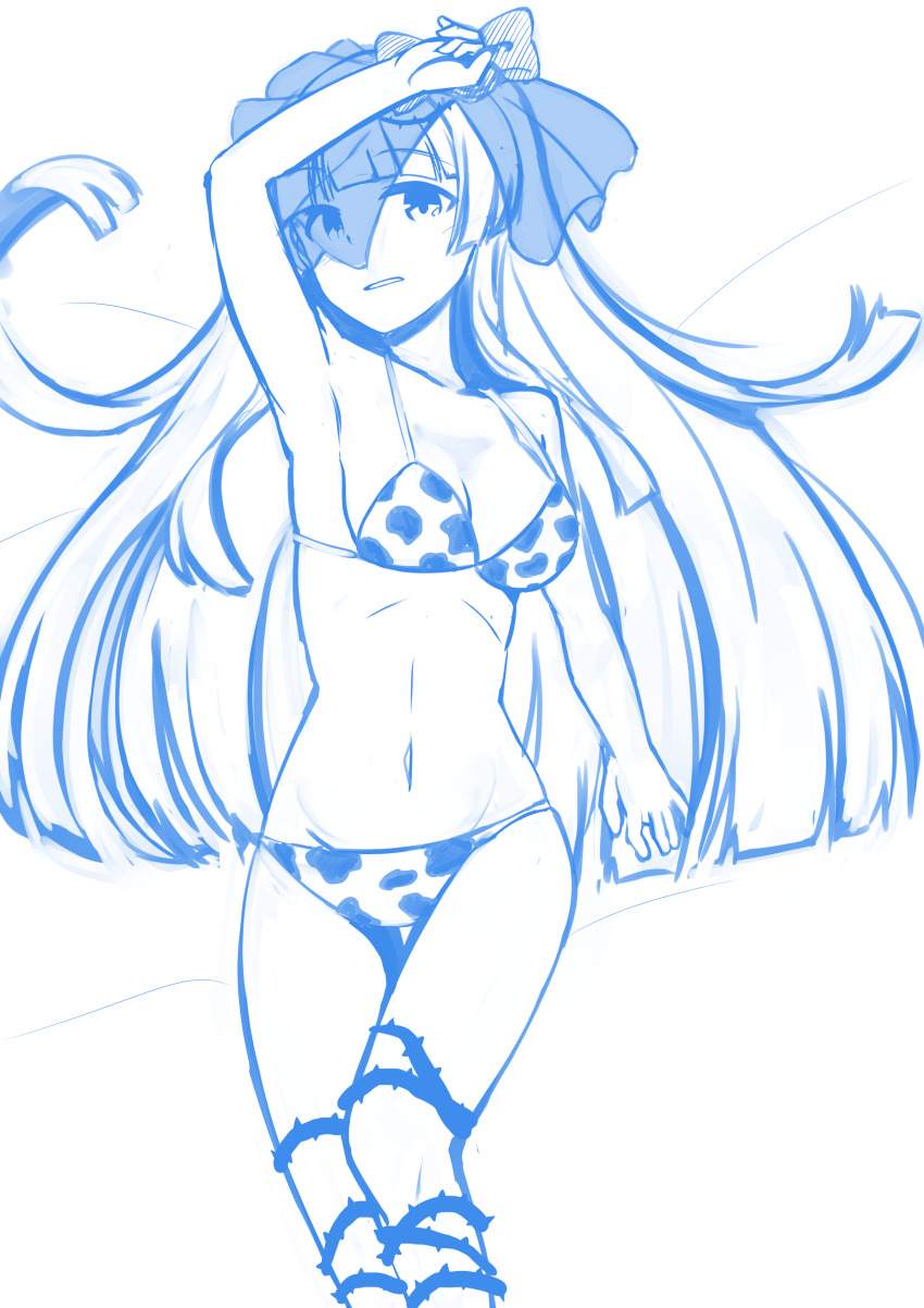 1girl, absurdres, alternate_costume, animal_print, bikini, breasts, chaos_juliet_(grimms_notes), cow_print