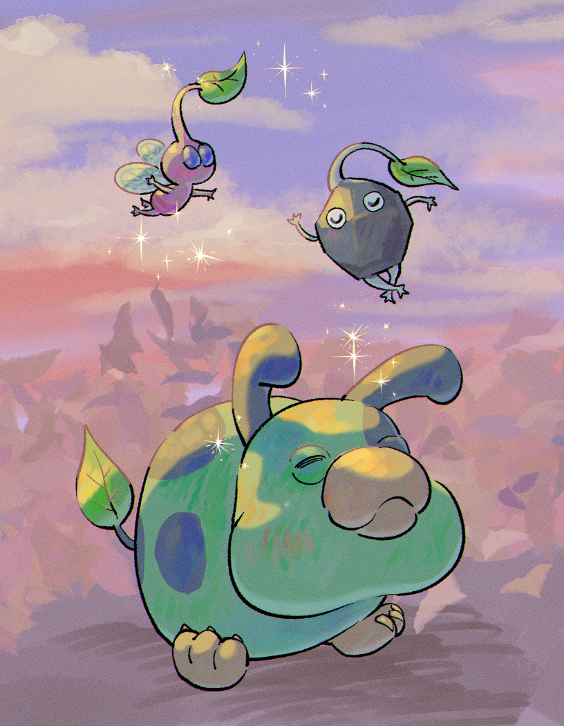 animal, asaikaina, black_skin, blue_eyes, blue_sky, bush, closed_eyes, cloud