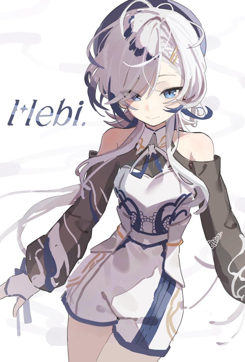 1girl, absurdres, bare_shoulders, blue_eyes, breasts, english_text, hair_between_eyes, hebi_(vtuber)