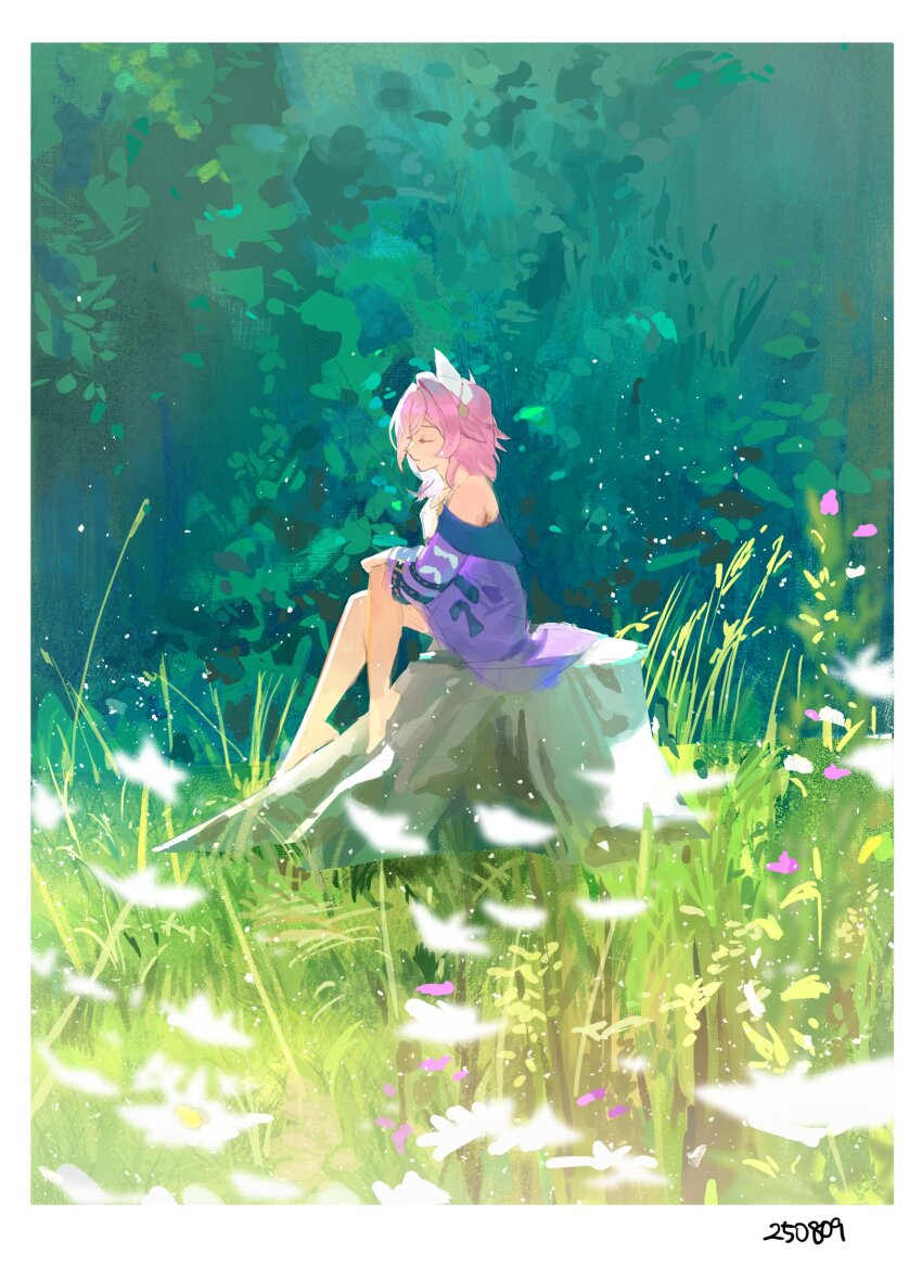 1girl, absurdres, bare_shoulders, border, closed_eyes, closed_mouth, coat, commentary_request