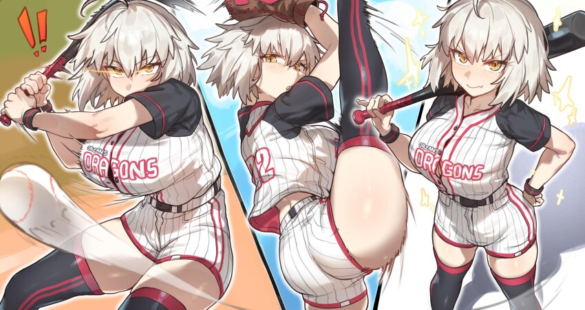 1girl, absurdres, ahoge, ass, ball, baseball_(object), baseball_bat, baseball_uniform