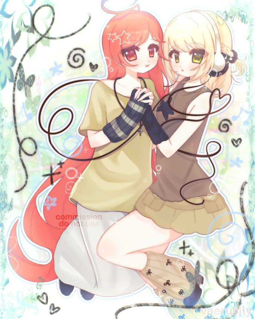 2000s_(style), 2girls, anri_(synthesizer_v), arm_warmers, black_arm_warmers, black_shoes, blush, brown_leg_warmers