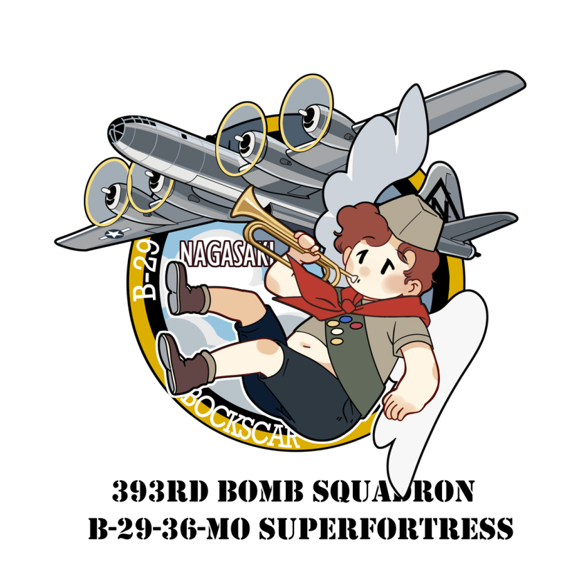 1boy, aircraft, airplane, angel_boy, angel_wings, atomic_bombings_of_hiroshima_and_nagasaki, b-29, b-29_superfortress