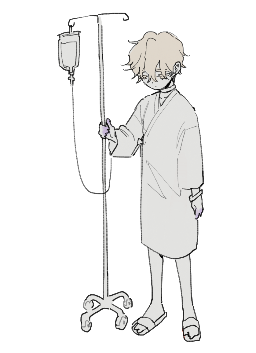 1boy, alien_stage, blonde_hair, blood, blood_bag, bracelet, choker, colored_extremities