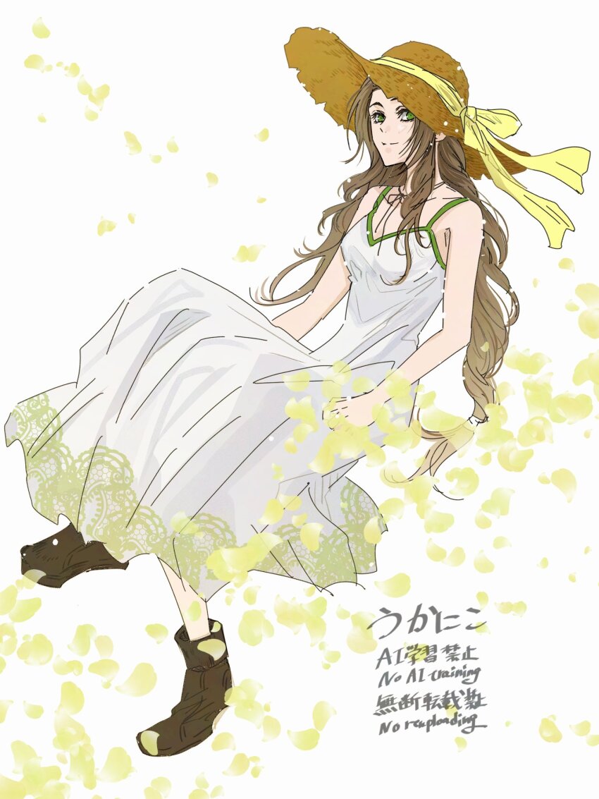 1girl, aerith_gainsborough, alternate_costume, artist_name, bare_arms, bare_shoulders, boots, breasts