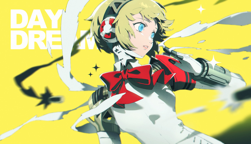 1girl, absurdres, aigis_(persona), android, blonde_hair, blue_eyes, carelier11, commentary_request