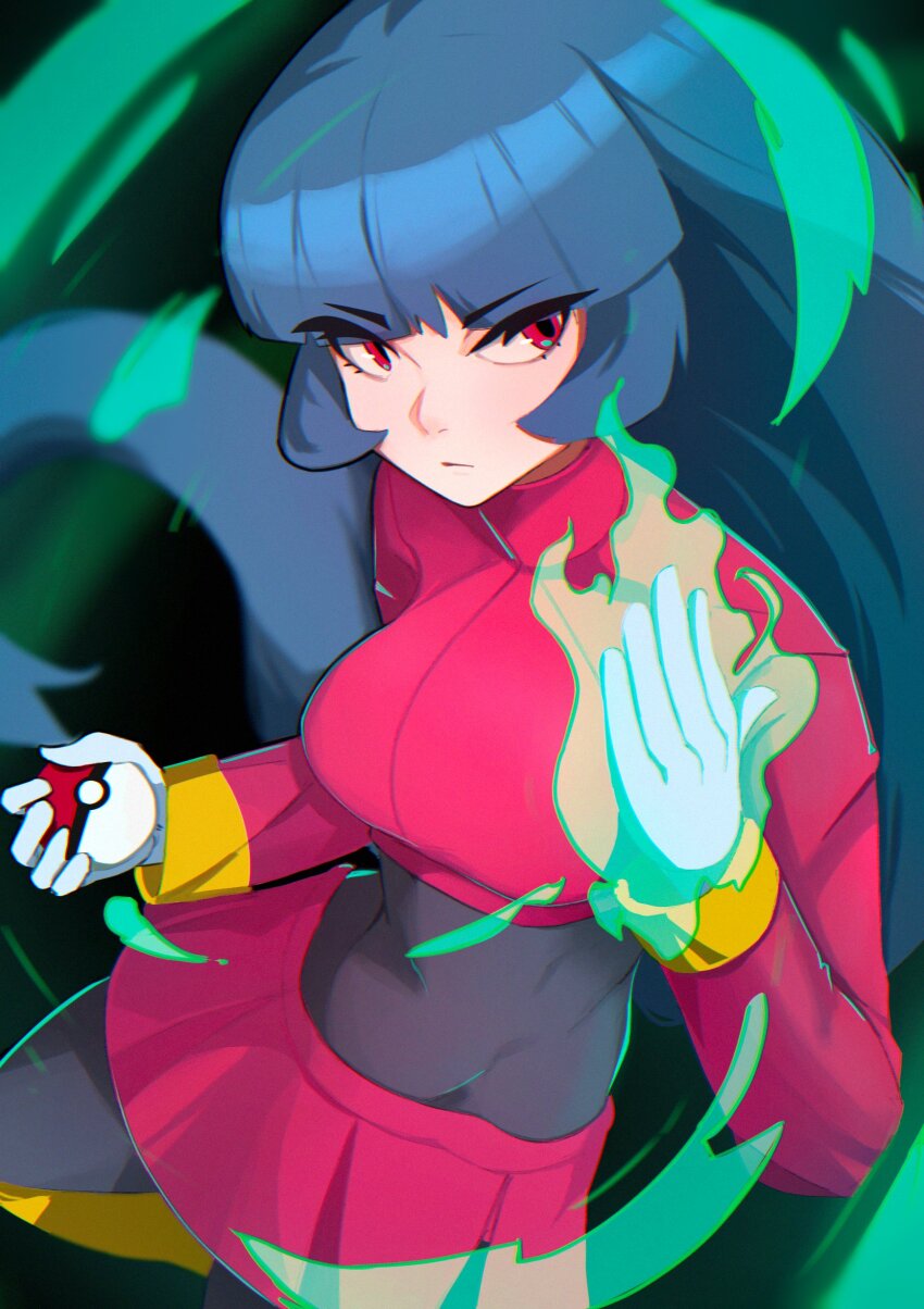 1girl, absurdres, blue_hair, blunt_bangs, bodysuit, bodysuit_under_clothes, breasts, cropped_jacket