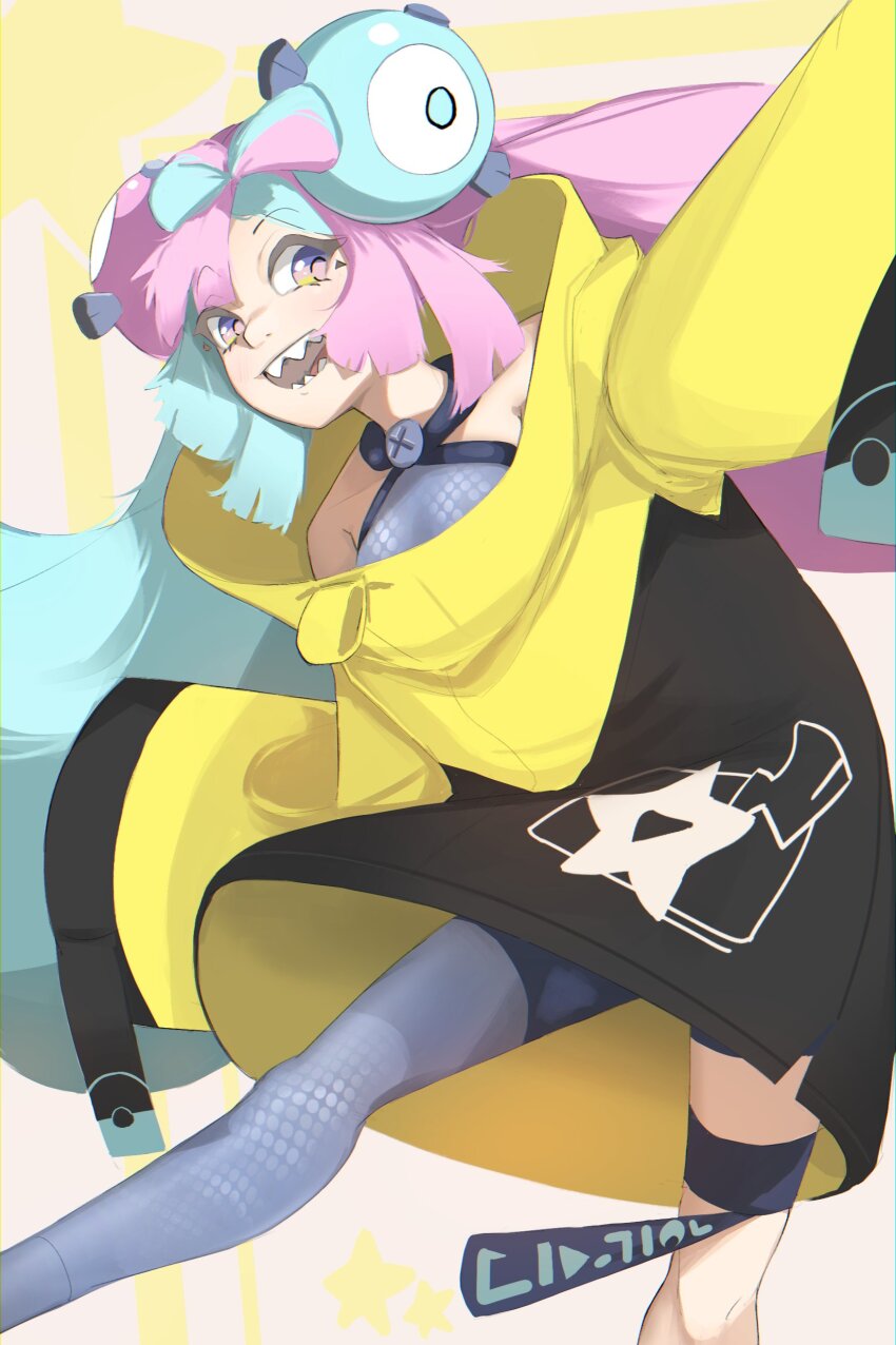 1girl, absurdres, bare_shoulders, blue_hair, bow-shaped_hair, breasts, character_hair_ornament, collarbone